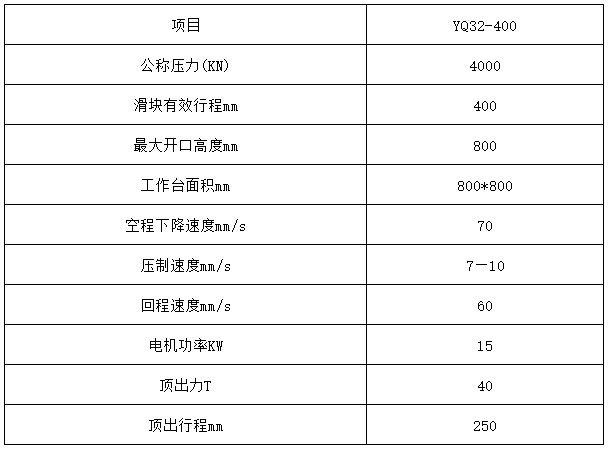 400噸四柱拉伸液壓機技術參數