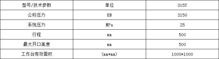 315噸四梁四柱液壓機參數